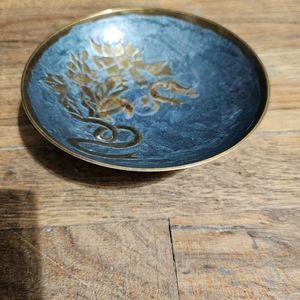 Vintage brass and enamel dish